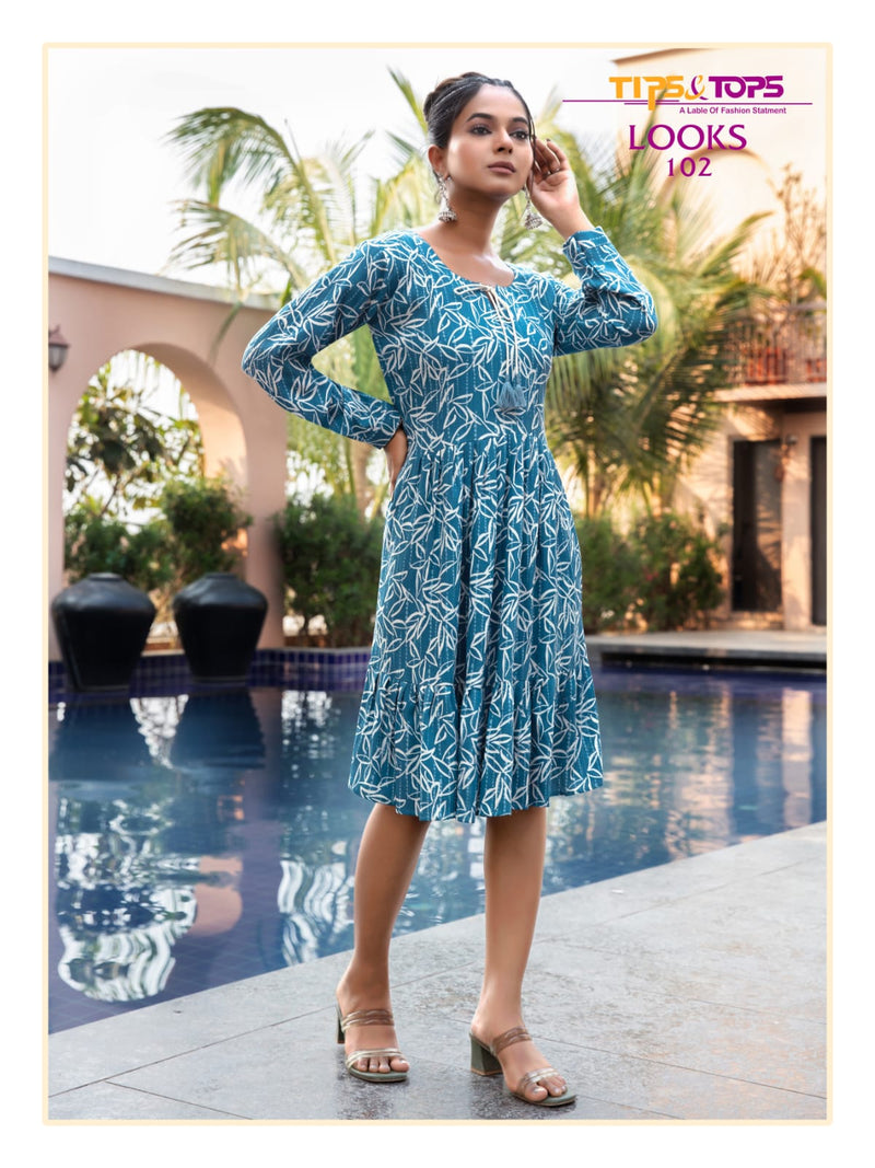 Tips And Tops Looks Vol 3 Heavy Rayon Wrinkle Print Designer Kurti