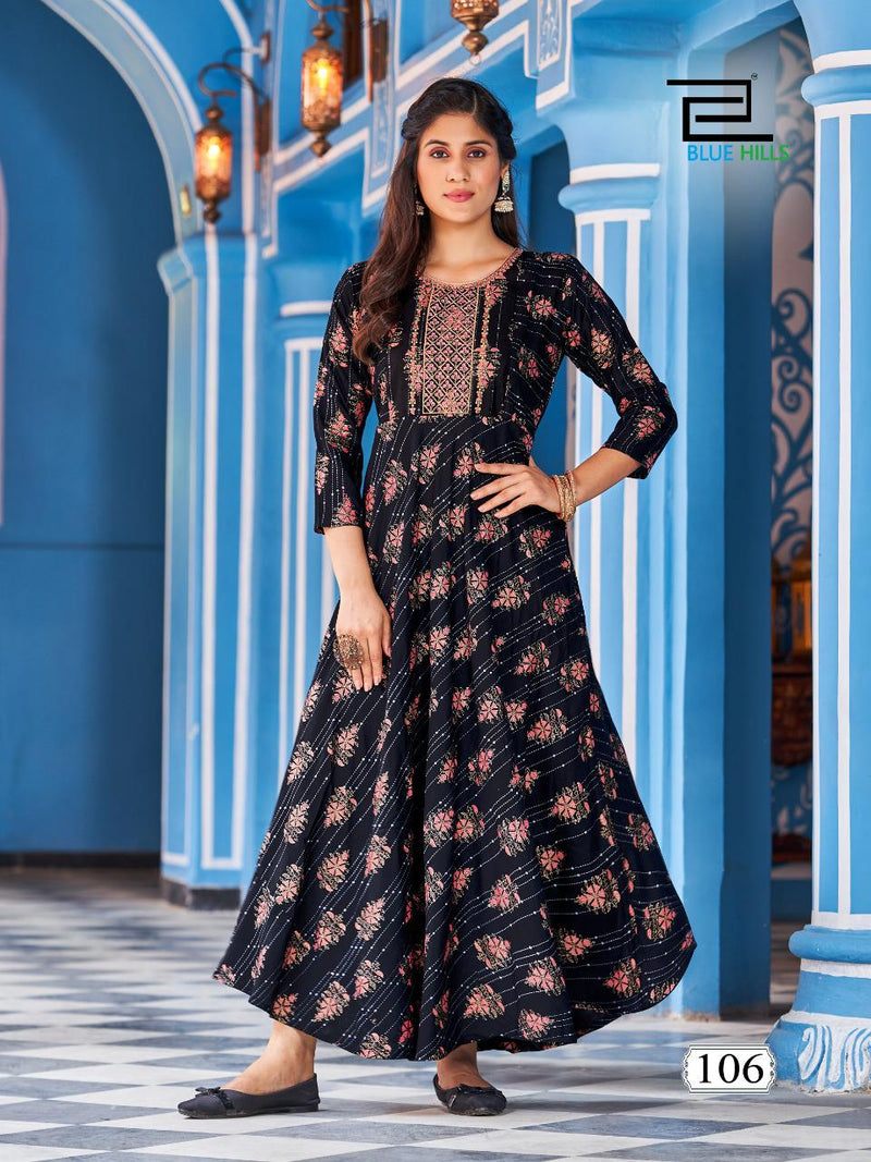 Blue Hills Lotus Rayon With Fancy Work Stylish Designer Festive Wear Long Gown