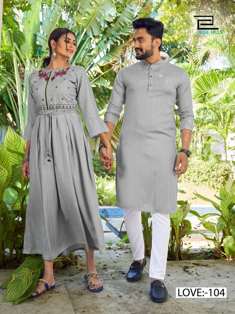 Blue Hills Love Aaj Kal Rayon Lurex Fancy Stylish Festive Wear Couple Combo Set