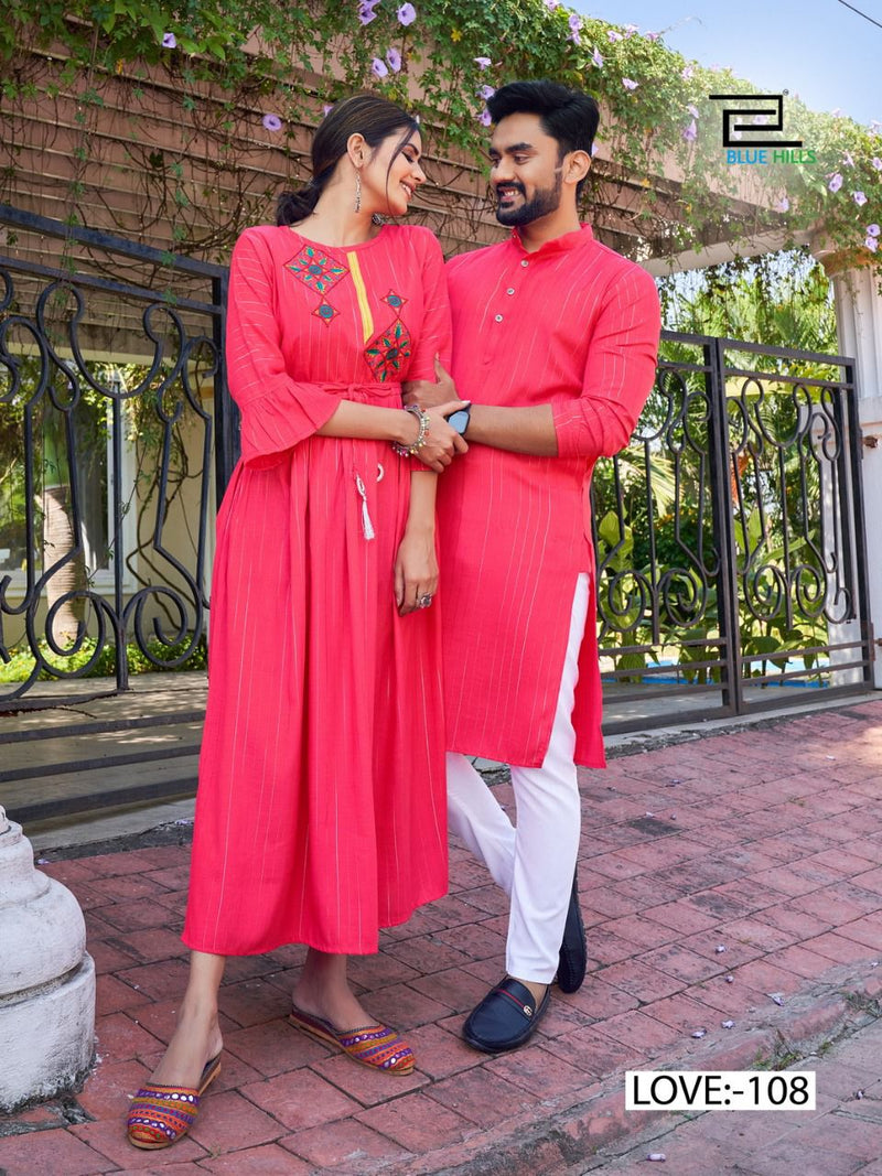 Blue Hills Love Aaj Kal Rayon Lurex Fancy Stylish Festive Wear Couple Combo Set