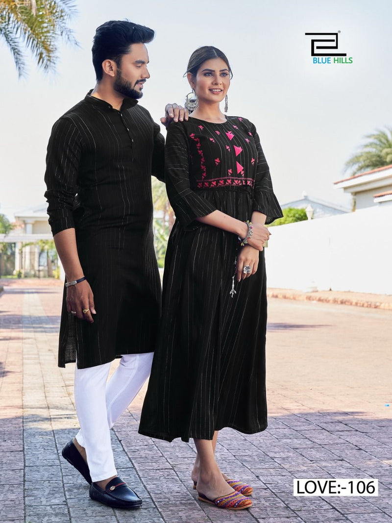 Blue Hills Love Aaj Kal Rayon Lurex Fancy Stylish Festive Wear Couple Combo Set