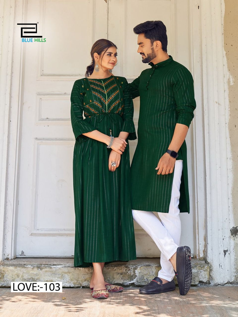 Blue Hills Love Aaj Kal Rayon Lurex Fancy Stylish Festive Wear Couple Combo Set