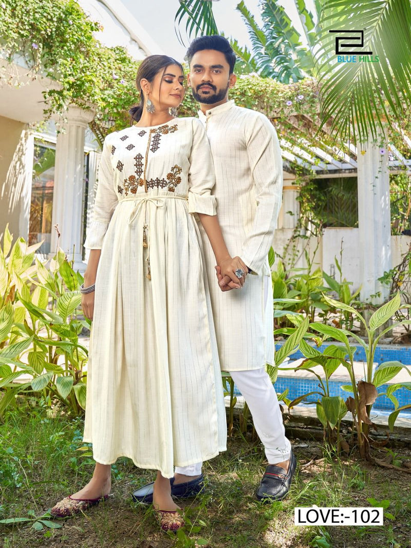 Blue Hills Love Aaj Kal Rayon Lurex Fancy Stylish Festive Wear Couple Combo Set