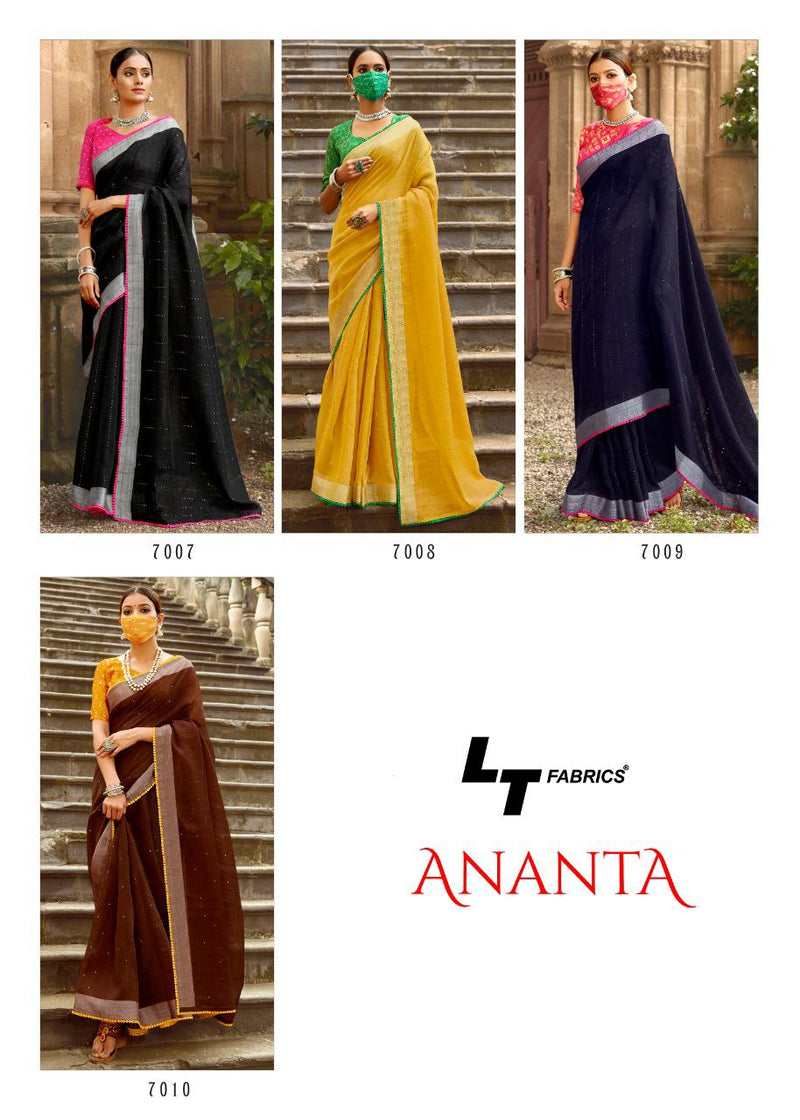 Lt Fabrics Ananta Linen Silk Sequence Rich Look Partywear Sarees Collection
