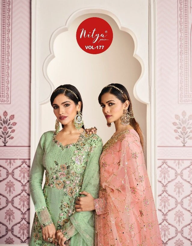 Lt Nitya Vol 177 Russian Silk Designer Party Wear Salwar Suits With Heavy Embroidery