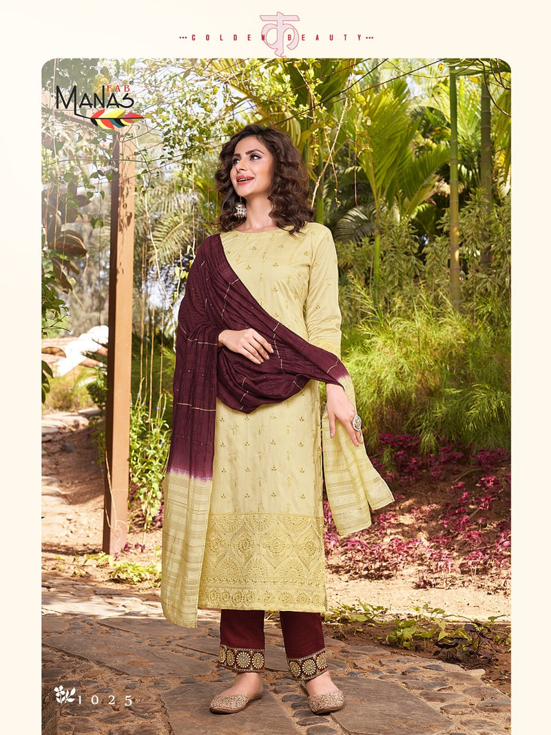 Manas Fab Lucknowi Vol 5 Fancy Designer Party Wear Kurtis With Bottom & Dupatta