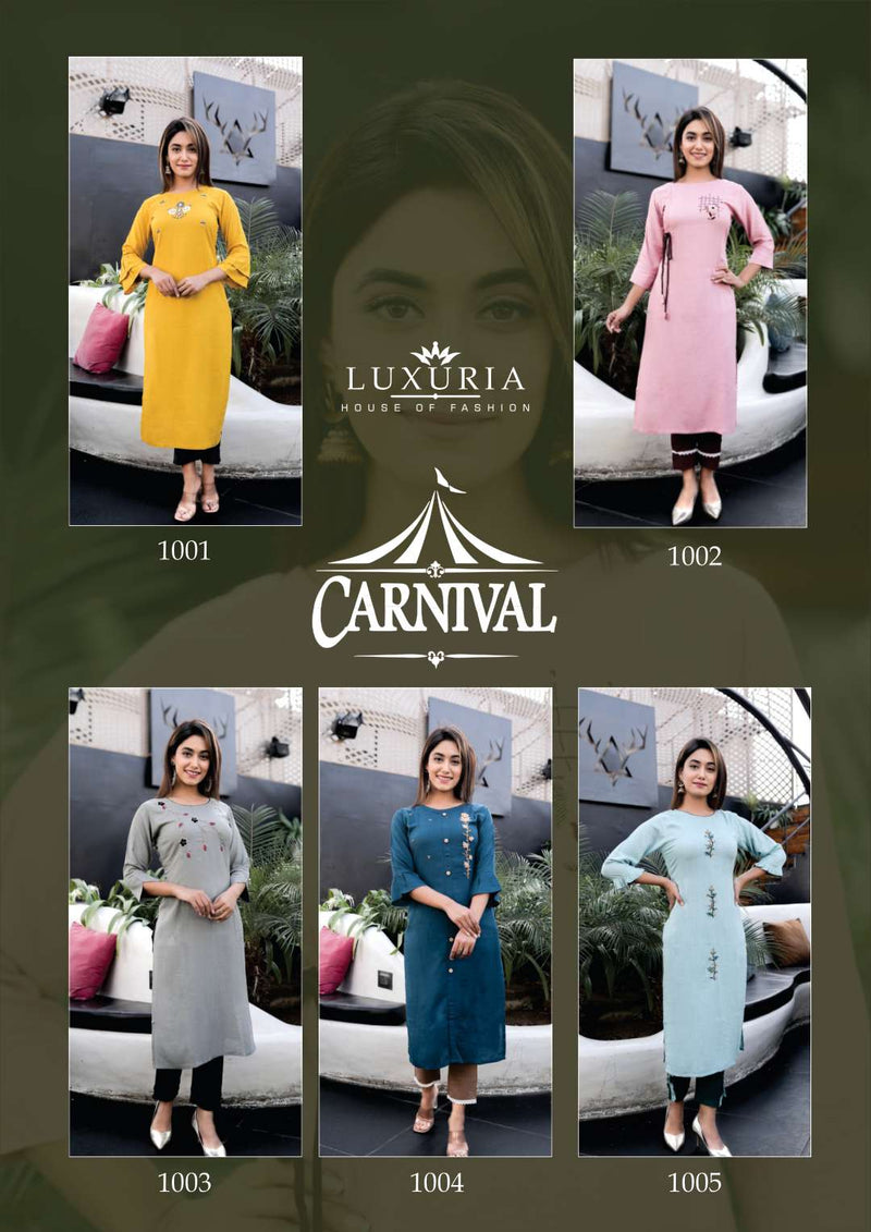 Luxuria House Of Fashion Carnival Rayon Slub With Handwork Simple Wear Kurtis