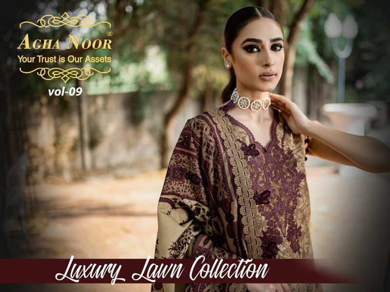 Agha Noor Luxury Law Collection Vol 9 Lawn Cotton Printed Designer Salwar Kameez