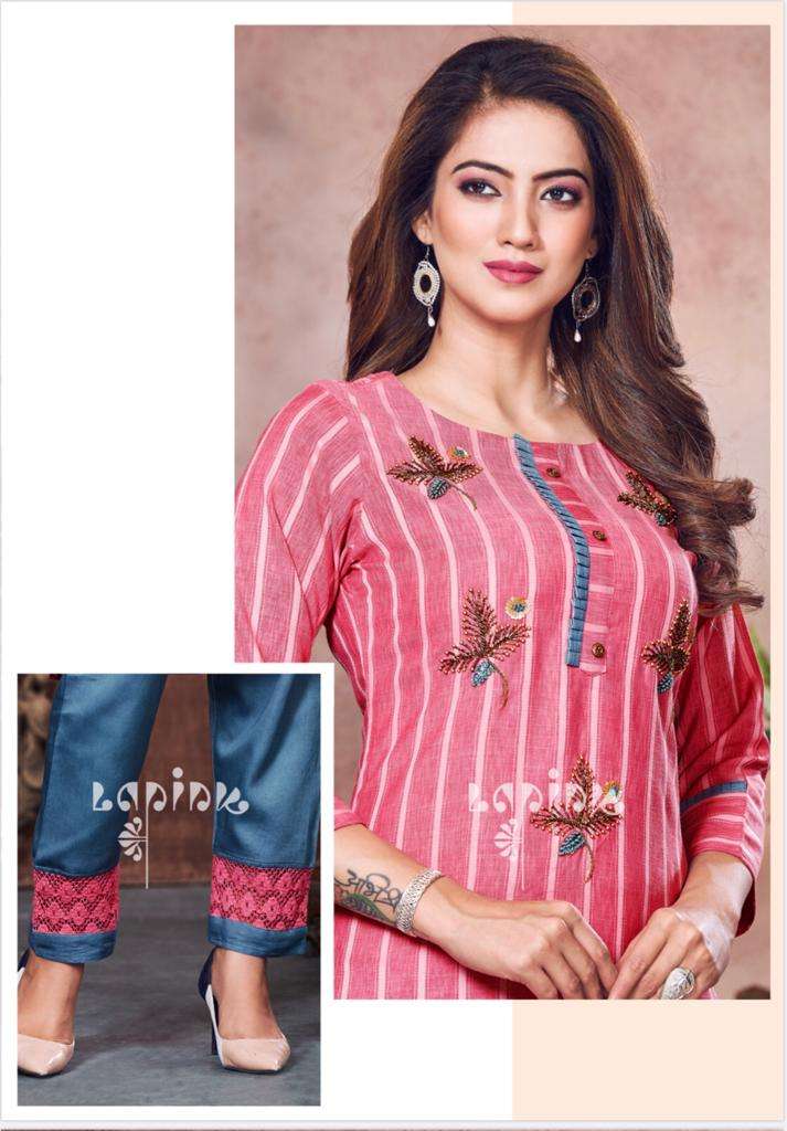 La Pink Presents By Zeel Vol 1 Cotton Rayon With Exclusive Heavy Embroidery Work Fancy Readymade Kurti With Pant