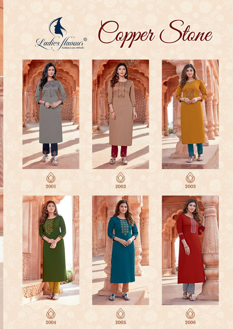 Ladies Flavour Launch Copper Stone Nylone Viscose With Embroidery Work Exclusive Casual Wear Kurtis