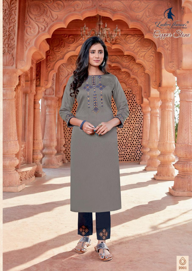 Ladies Flavour Launch Copper Stone Nylone Viscose With Embroidery Work Exclusive Casual Wear Kurtis