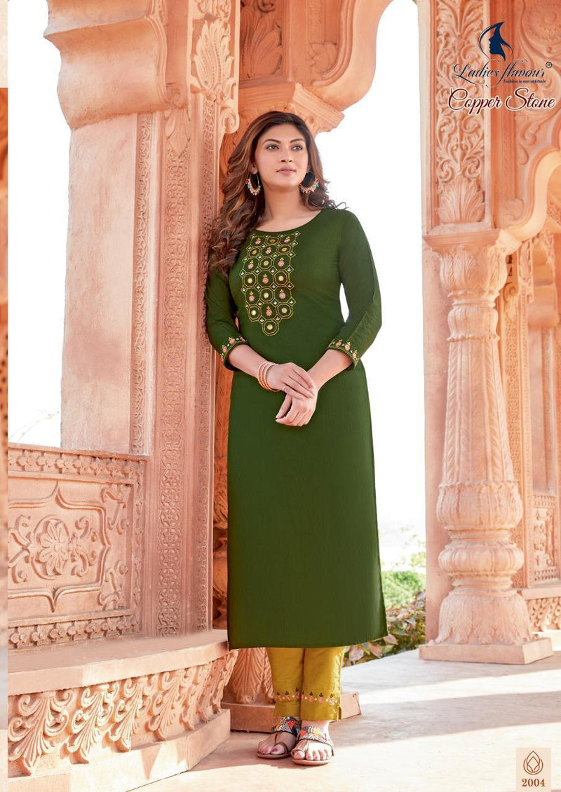 Ladies Flavour Launch Copper Stone Nylone Viscose With Embroidery Work Exclusive Casual Wear Kurtis