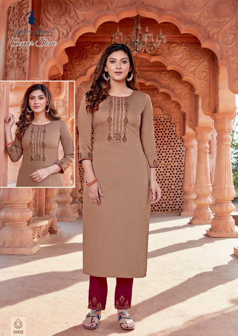Ladies Flavour Launch Copper Stone Nylone Viscose With Embroidery Work Exclusive Casual Wear Kurtis