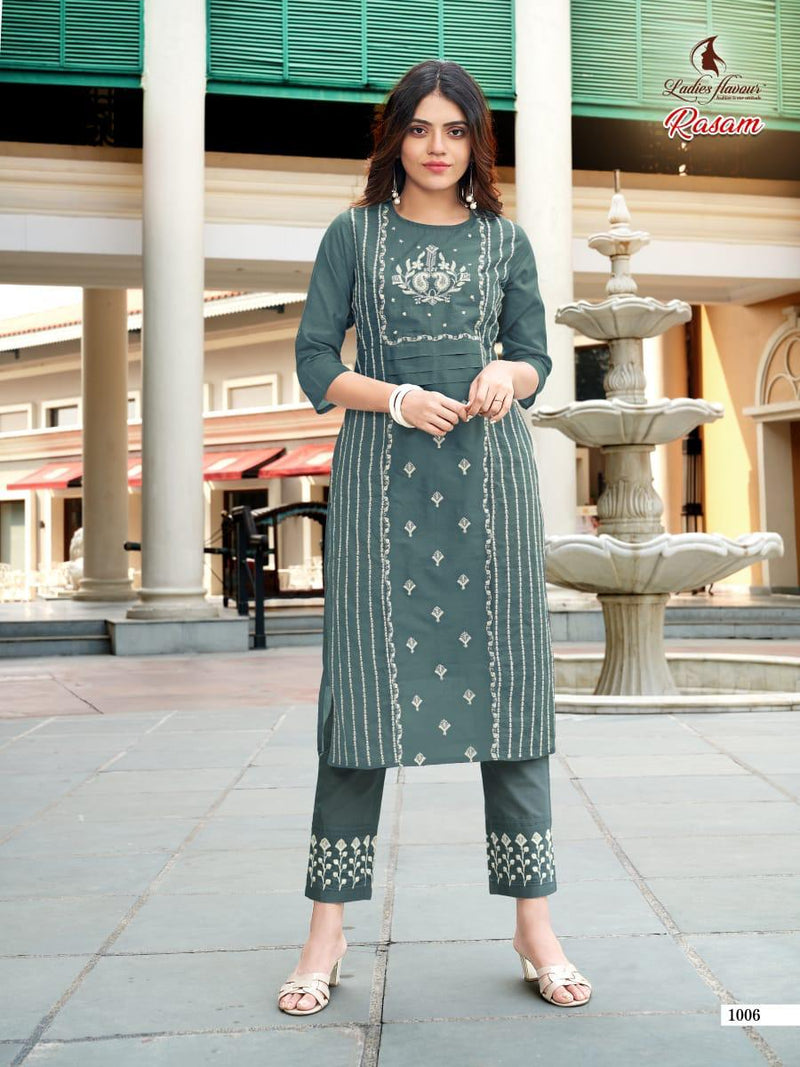 Ladies Flavour Rasam Cotton Embroidery Work Casual Wear Designer Salwar Kameez