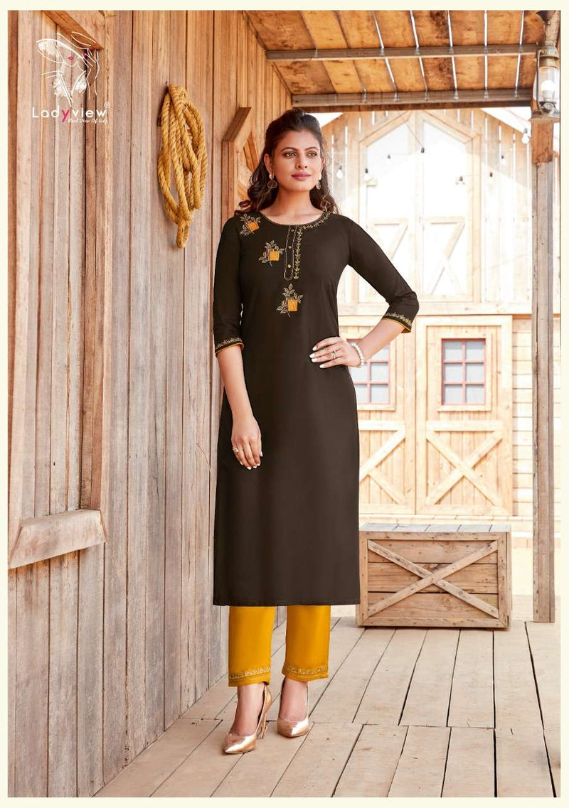 Ladyview Present Misty rayon Embroidery Work With Simple Kurti With Bottom