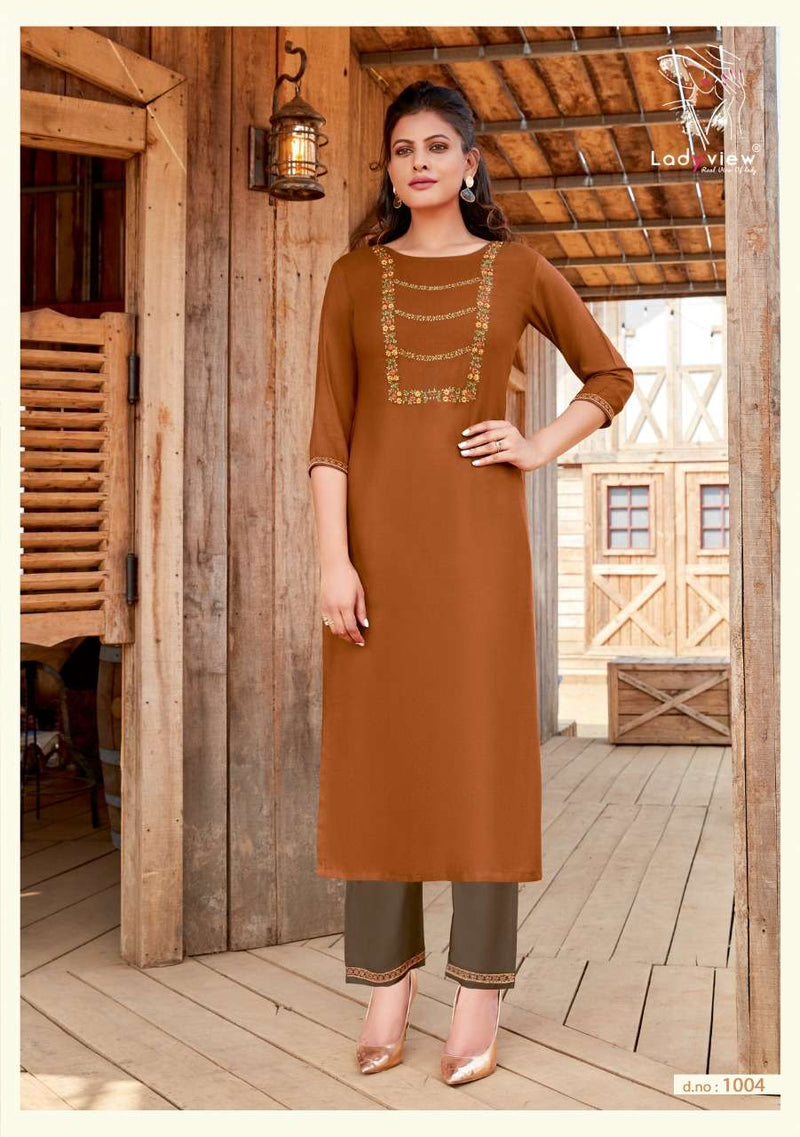 Ladyview Present Misty rayon Embroidery Work With Simple Kurti With Bottom