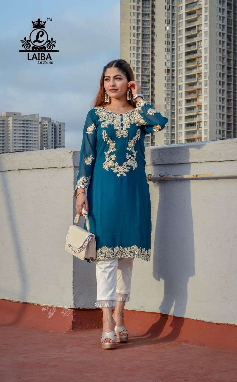 Laiba Designer Am Vol 66 Georgette Pure Cotton Sartin Streachable Kurti