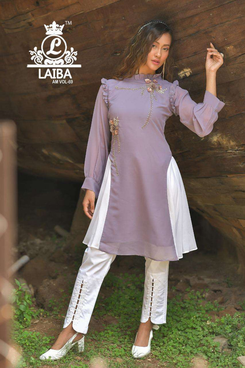 Laiba Designer Am Vol 69 Georgette Cotton Top With Bottom