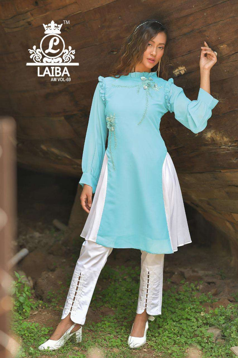 Laiba Designer Am Vol 69 Georgette Cotton Top With Bottom