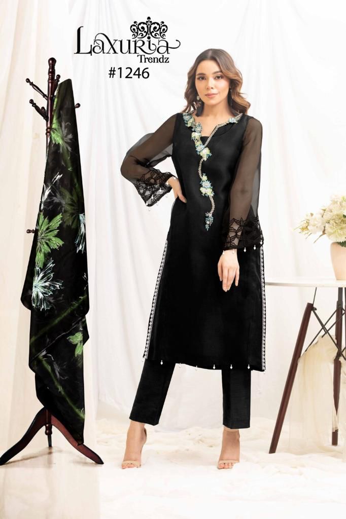 Laxuria Trendz Dno 1249 Organza Black Stylish Wear Pakistani Pret Kurti