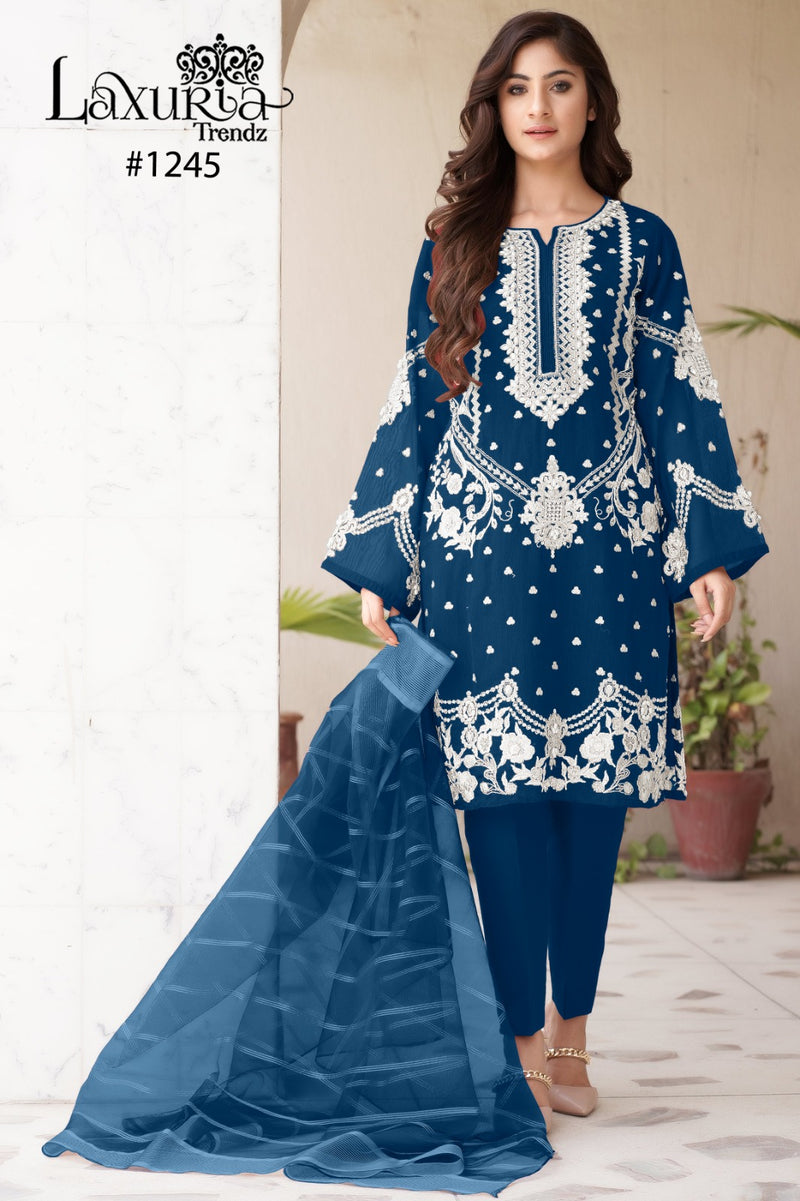 Laxuria Trrendz Dno 1245 Fox Georgette Handwork Designer Pakistani Pret Kurti