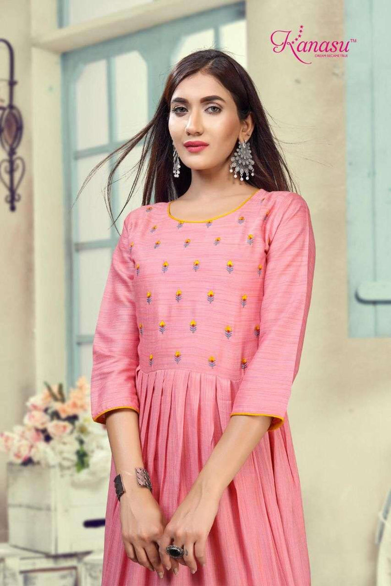 Lemon By Kanasu Rayon With Embroidery Work Exclusive Gown Type Fancy Ready Made Kurtis