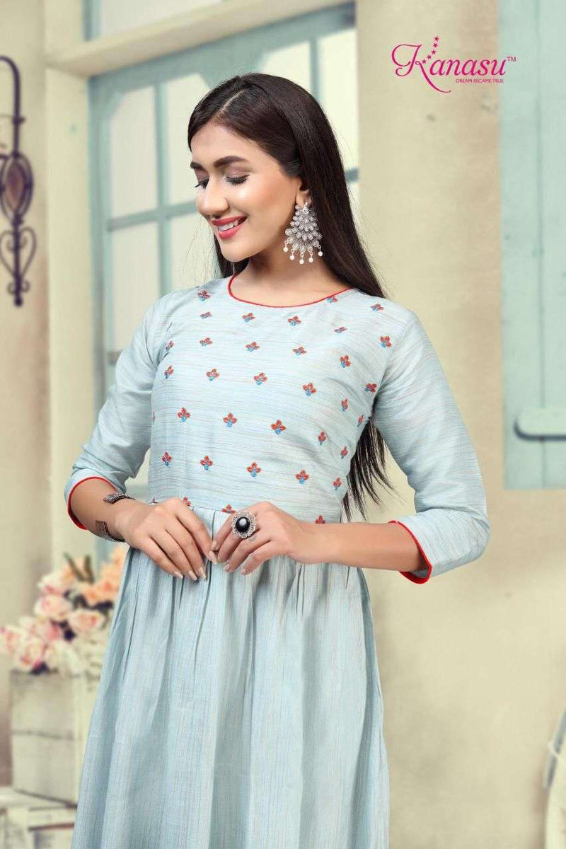 Lemon By Kanasu Rayon With Embroidery Work Exclusive Gown Type Fancy Ready Made Kurtis