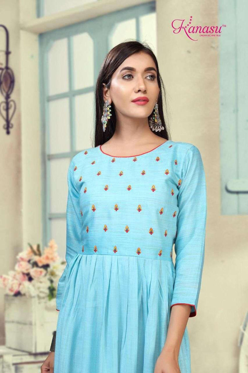 Lemon By Kanasu Rayon With Embroidery Work Exclusive Gown Type Fancy Ready Made Kurtis