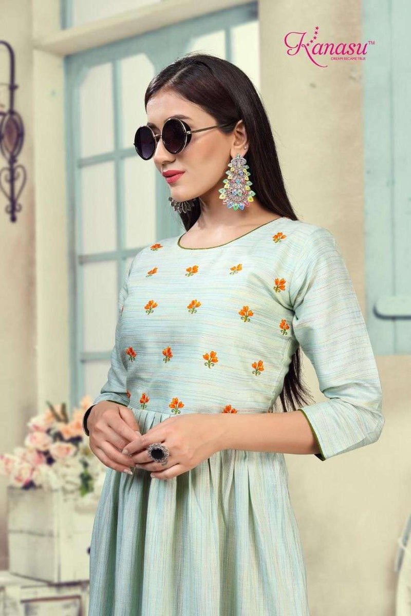 Lemon By Kanasu Rayon With Embroidery Work Exclusive Gown Type Fancy Ready Made Kurtis