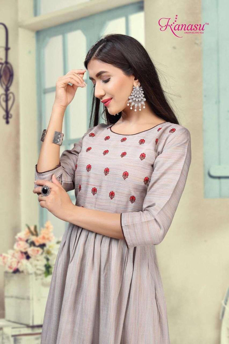 Lemon By Kanasu Rayon With Embroidery Work Exclusive Gown Type Fancy Ready Made Kurtis