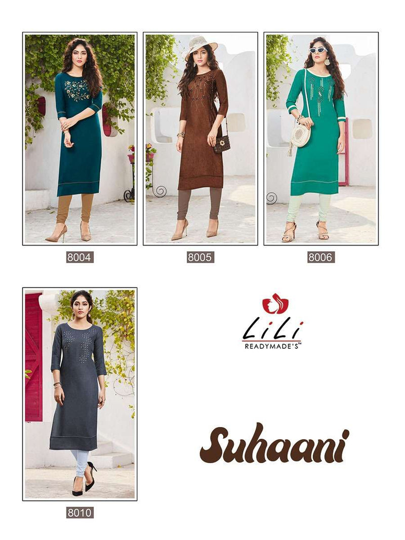 Lili Readymade Suhaani Cotton Slub Embroidery Work Daily Wear Fancy Kurtis