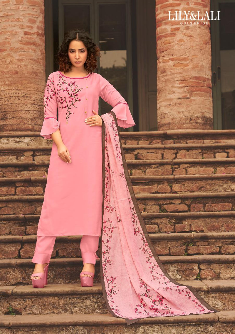Lily And Lali Fabulous 2 Bemberg Silk Fancy Printed With Handwork Classic Look Salwar Suits With Dupatta
