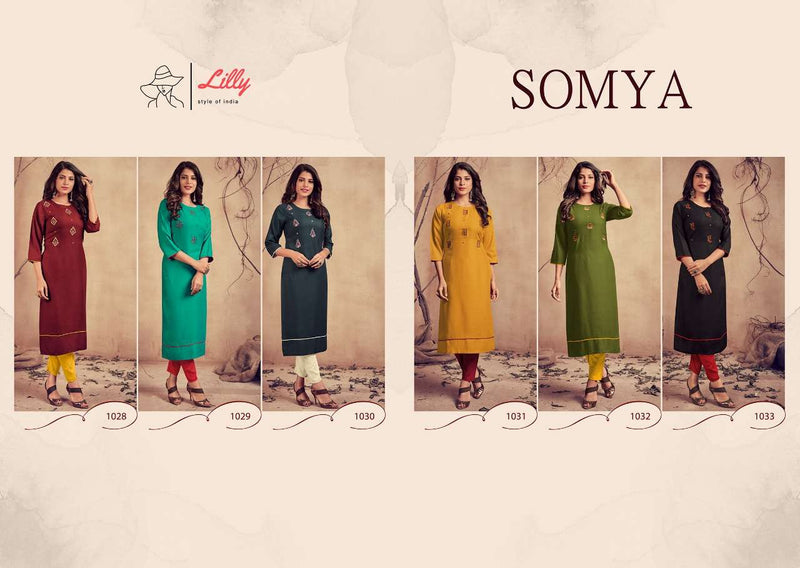 Lily Somya Heavy Rayon Slub With Embroidery Work Kurti Wear