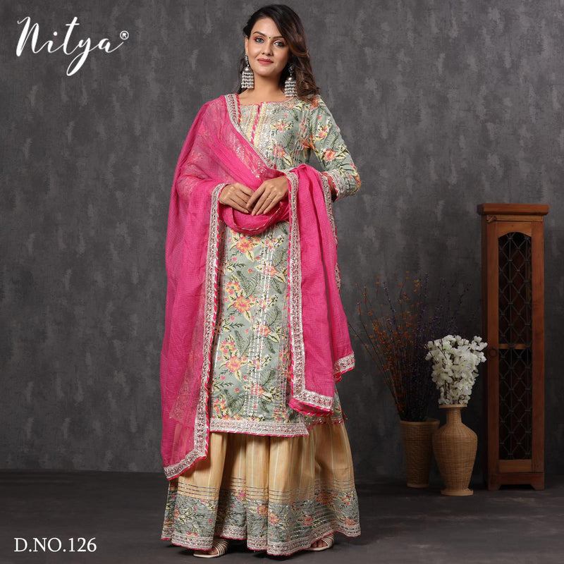 Lt Fabric Nitya Launch D No. 125 To 127 Fancy Hand Work Exclusive Wedding Wear Readymade Salwar Suits