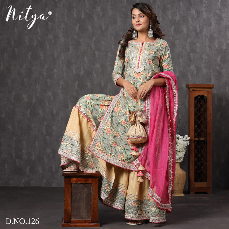 Lt Fabric Nitya Launch D No. 125 To 127 Fancy Hand Work Exclusive Wedding Wear Readymade Salwar Suits