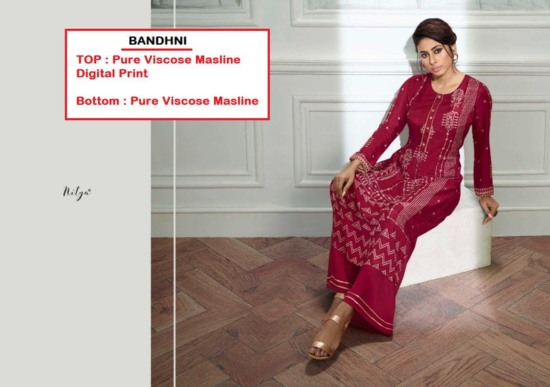 Lt Nitya Bandhni Pure Viscose Designer Partywear Kurti With Bottom
