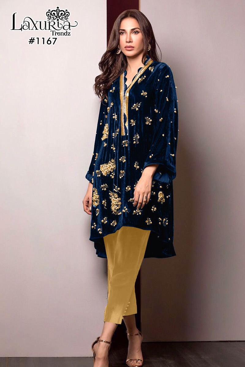 Luxuria Trendz Dno 1167 Pure Velvet Designer Handwork Pret Kurti