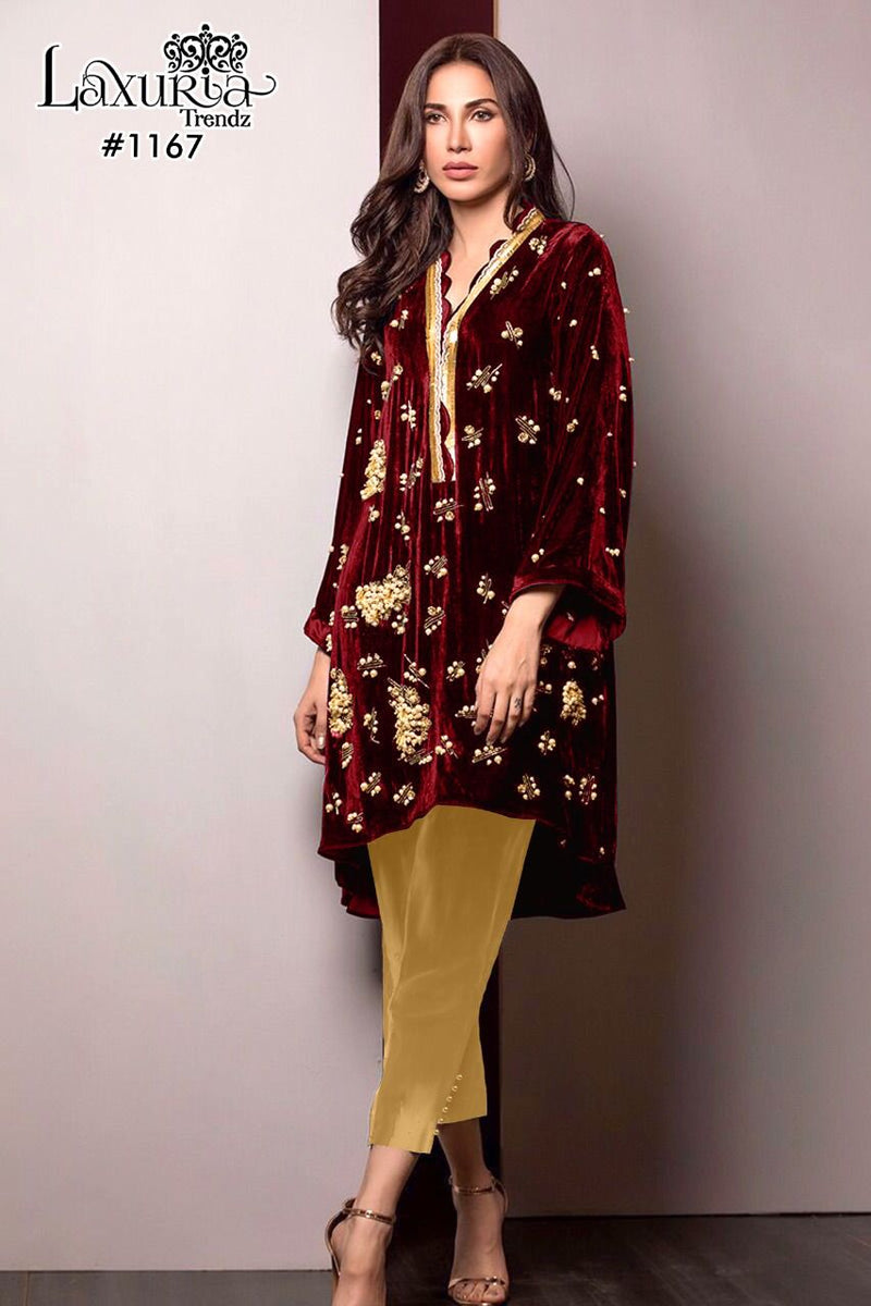 Luxuria Trendz Dno 1167 Pure Velvet Designer Handwork Pret Kurti