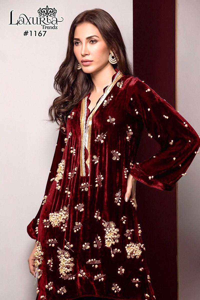 Luxuria Trendz Dno 1167 Pure Velvet Designer Handwork Pret Kurti