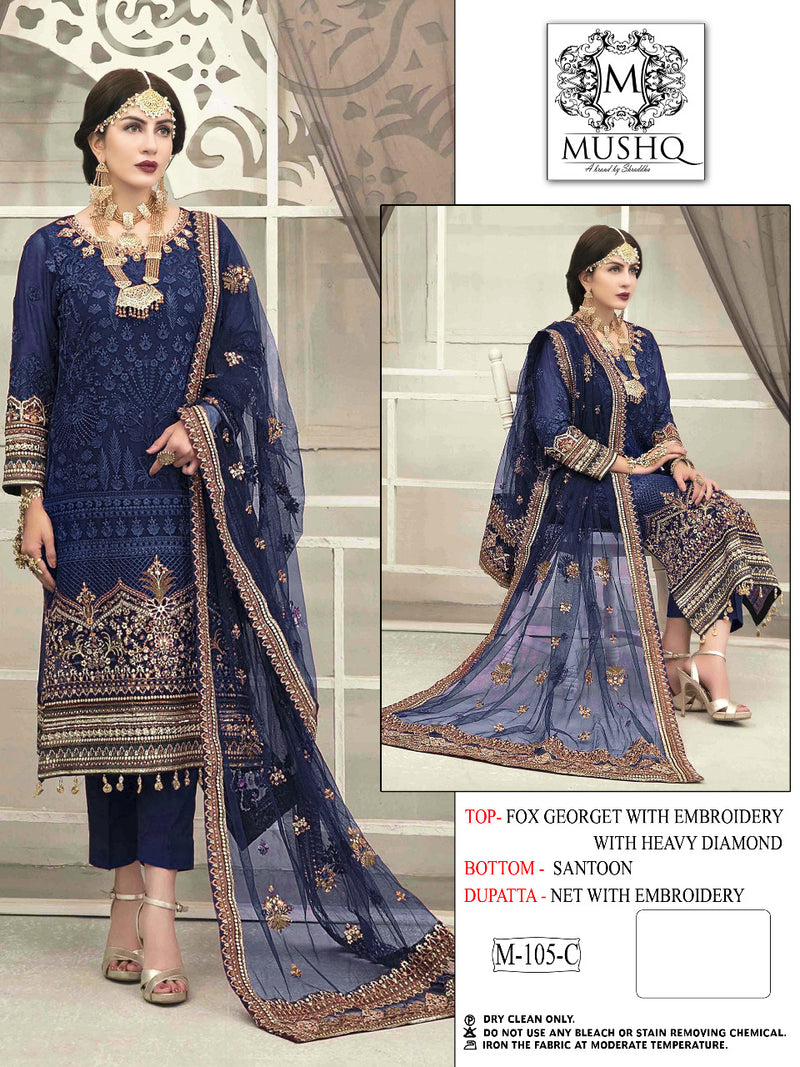 Mushq M 105 Fox Georgette Wedding Wear Designer Style Embroidered Salwar Suits