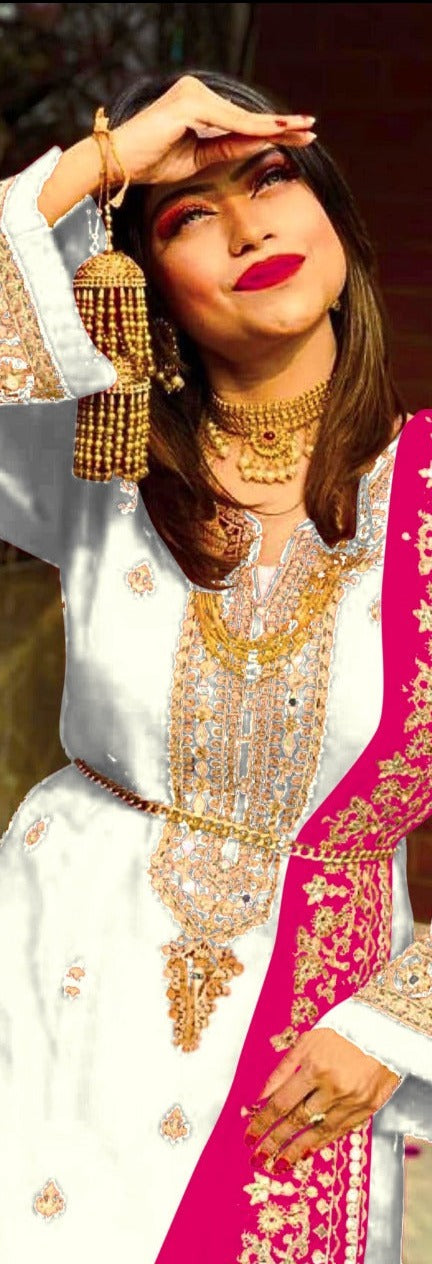 Mushq M 108 E Fox Georgette Heavy Embroidered Pakistani Style Wedding Wear Salwar Suits