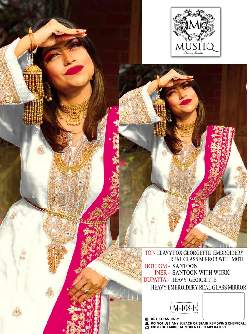 Mushq M 108 E Fox Georgette Heavy Embroidered Pakistani Style Wedding Wear Salwar Suits