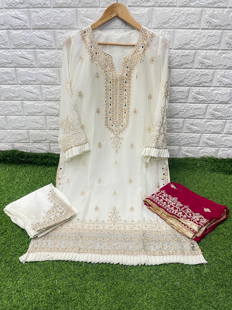Mushq M 108 E Fox Georgette Heavy Embroidered Pakistani Style Wedding Wear Salwar Suits