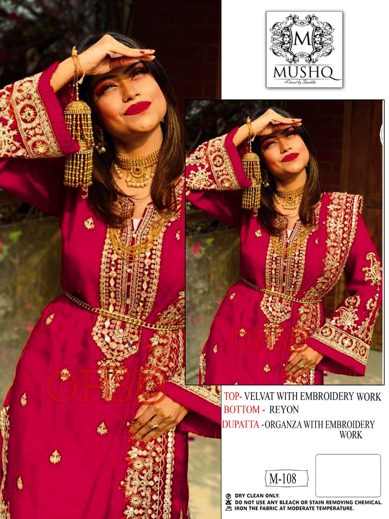 Mushq M 108 Velvet Collection With Heavy Embroidery Work Stylish Designer Party Wear Salwar Kameez