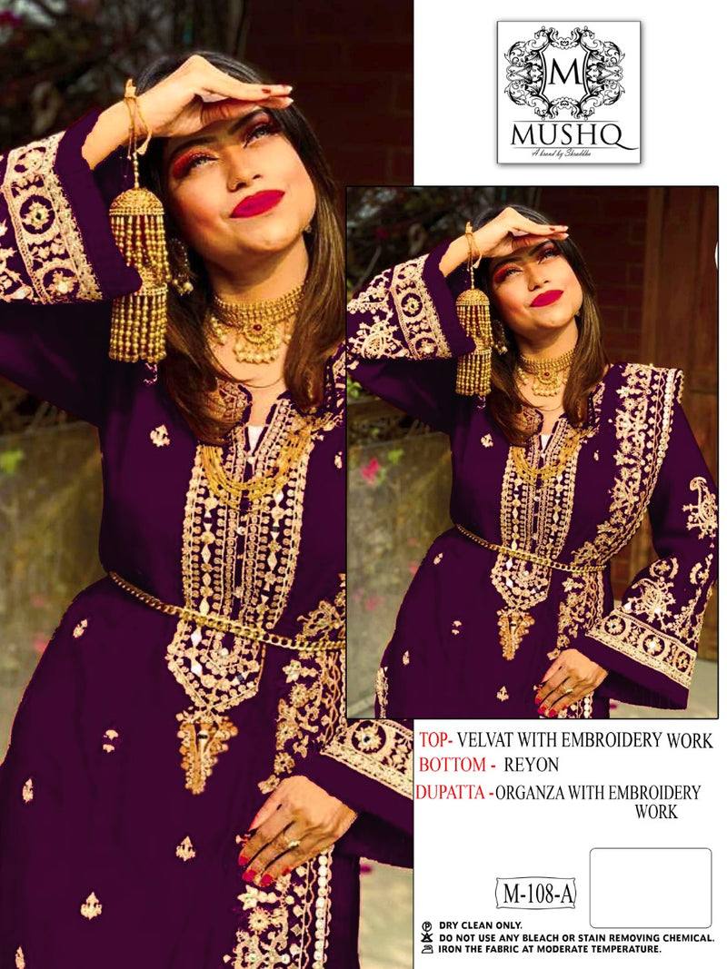 Mushq M 108 A Velvet Collection With Heavy Embroidery Work Stylish Designer Party Wear Salwar Kameez