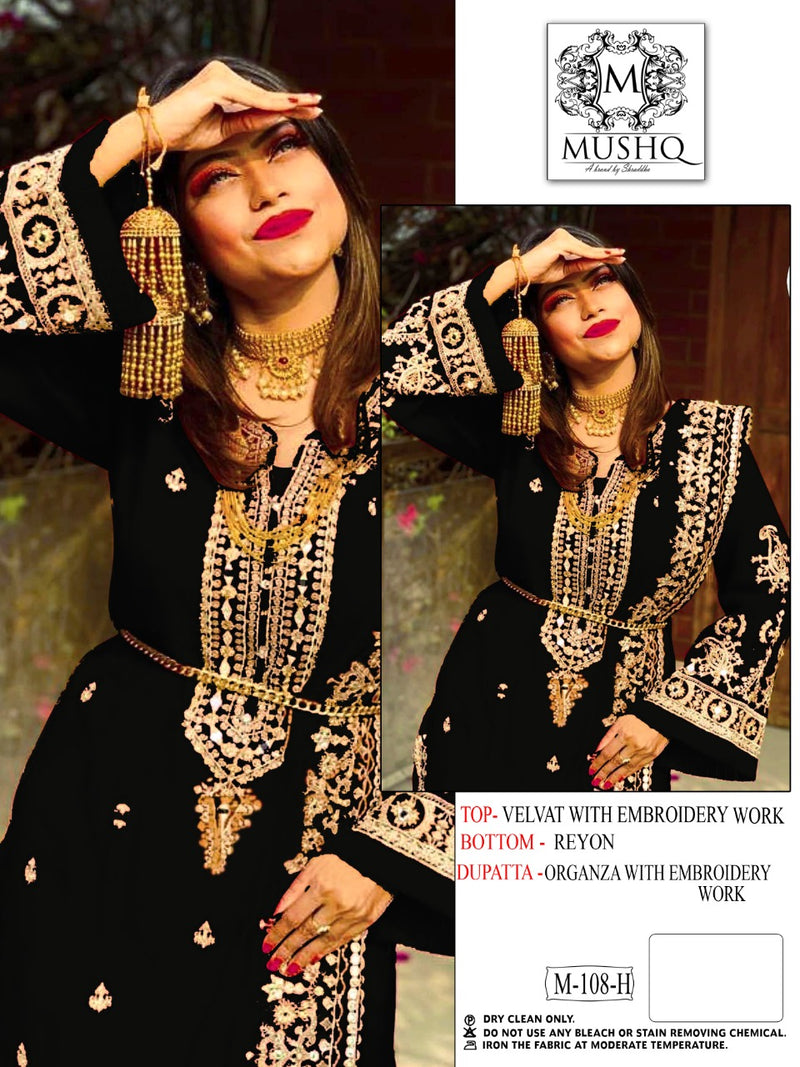 Mushq M 108 H Velvet Collection With Heavy Embroidery Work Stylish Designer Party Wear Salwar Kameez