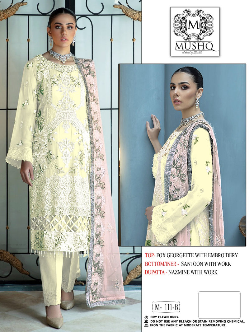 Mushq M 111 Fox Georgette Pakistani Style Embroidered Party Wear Salwar Suits