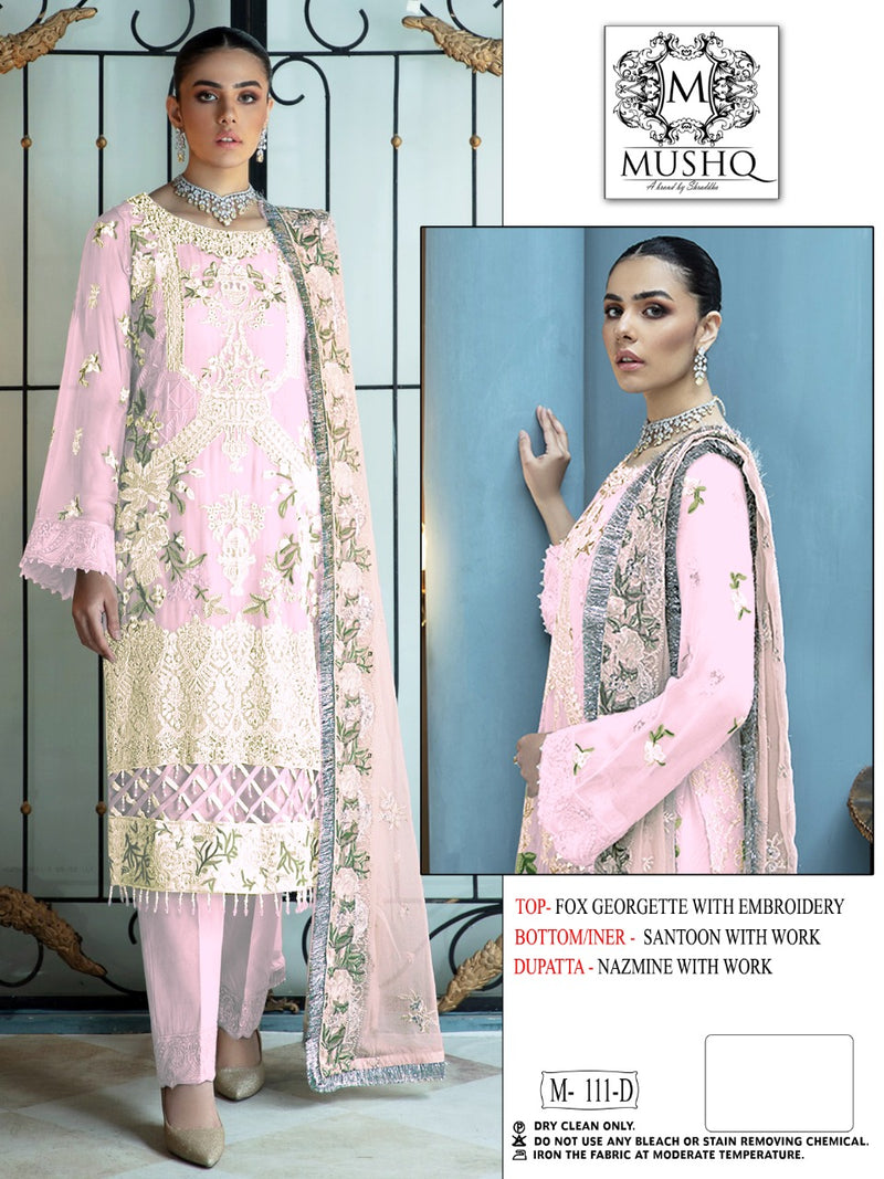 Mushq M 111 Fox Georgette Pakistani Style Embroidered Party Wear Salwar Suits