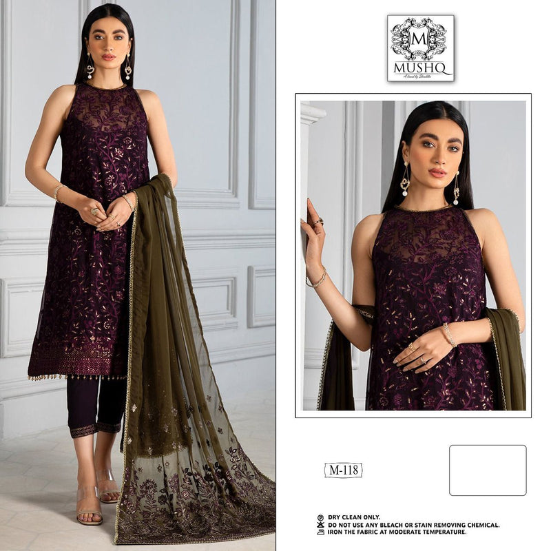 Mushq M 118 Blooming Georgette Fancy Stylish Embroidered Party Wear Salwar Suits