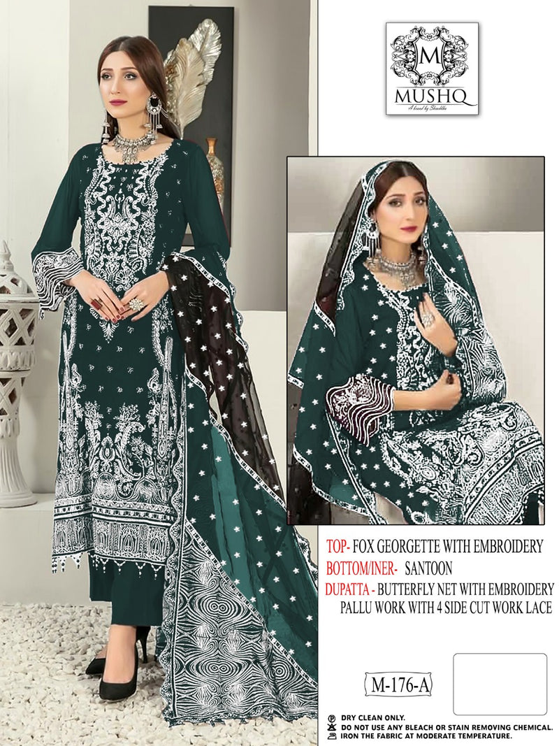Mushq Dno M 176 A Georgette With Beautiful Heavy Embroidery Work Stylish Designer Pakistani Wedding Wear Salwar Kameez